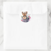 Gepersonaliseerde Yorkie in de Basket Waterverf Ar Ronde Sticker (Tas)