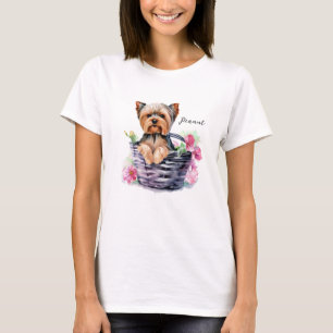 Gepersonaliseerde Yorkie in de Basket Waterverf Ar T-shirt
