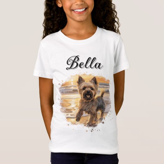 Gepersonaliseerde Yorkie Sunset Schattige Beach Ho T-shirt (Voorkant)