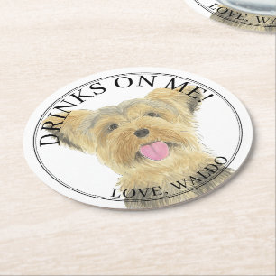 Gepersonaliseerde Yorkie Yorkshire Terrier bruilof Ronde Kartonnen Onderzetter
