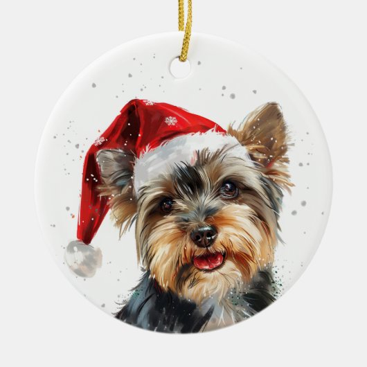 Gepersonaliseerde Yorkshire-hond Kerstmis Keramisch Ornament (Voorkant)