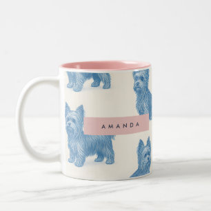 Gepersonaliseerde Yorkshire Terrier Blauwe Naam Ca Tweekleurige Koffiemok