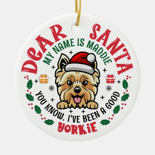 Gepersonaliseerde Yorkshire Terrier Hond Kerstboom Keramisch Ornament (Voorkant)