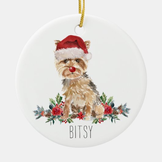 Gepersonaliseerde Yorkshire Terrier Kerstmis Keramisch Ornament (Voorkant)