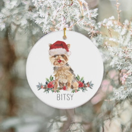 Gepersonaliseerde Yorkshire Terrier Kerstmis Keramisch Ornament