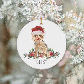 Gepersonaliseerde Yorkshire Terrier Kerstmis Keramisch Ornament