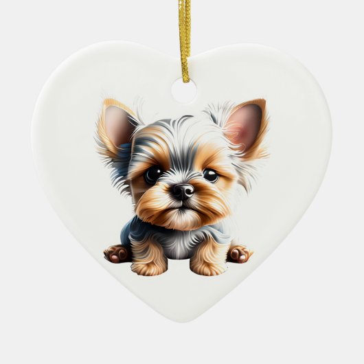 Gepersonaliseerde Yorkshire Terrier Puppy Keramisch Ornament (Voorkant)
