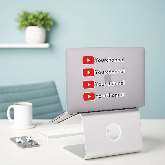 Gepersonaliseerde YouTube-kanaalnaam Custom Vinyl Sticker (Laptop op bureau)
