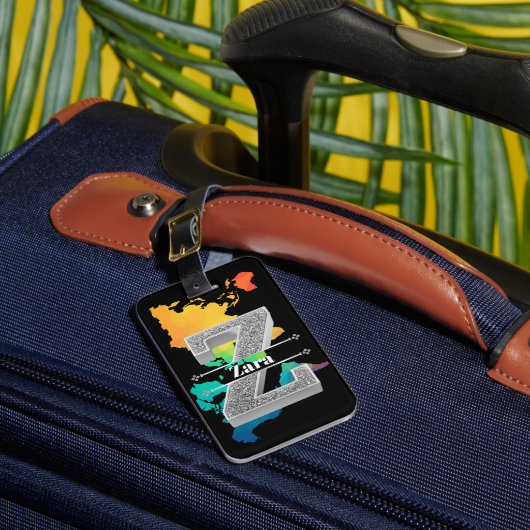 Gepersonaliseerde Z Initiaal Silver Monogram Jouw  Bagagelabel (Voorkant Insitu 1)