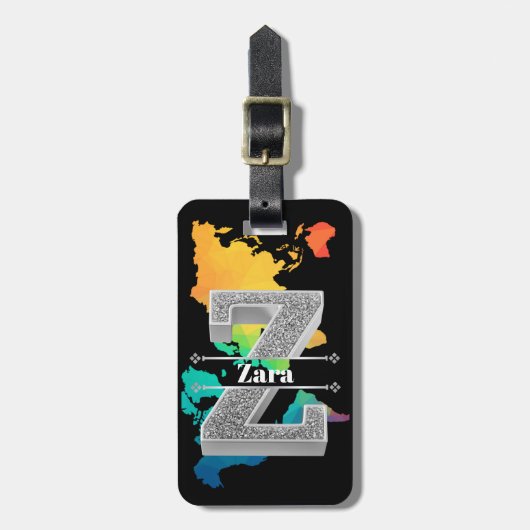 Gepersonaliseerde Z Initiaal Silver Monogram Jouw  Bagagelabel (Voorkant verticaal)