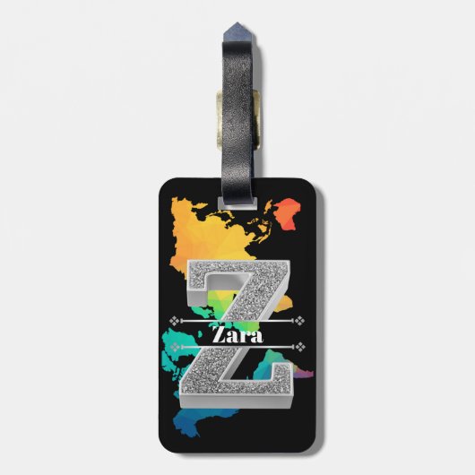 Gepersonaliseerde Z Initiaal Silver Monogram Jouw Bagagelabel (Achterkant verticaal)