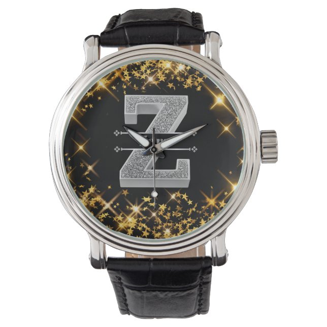 Gepersonaliseerde Z Initiaal Silver Monogram Jouw  Horloge (Voorkant)