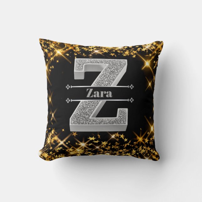 Gepersonaliseerde Z Initiaal Silver Monogram Jouw  Kussen (Voorkant)