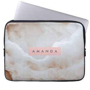 Gepersonaliseerde Zachte Crème Onyx Marmer Textuur Laptop Sleeve