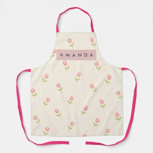 Gepersonaliseerde Zachte Pastel Roze Tulp Schort (Voorkant)