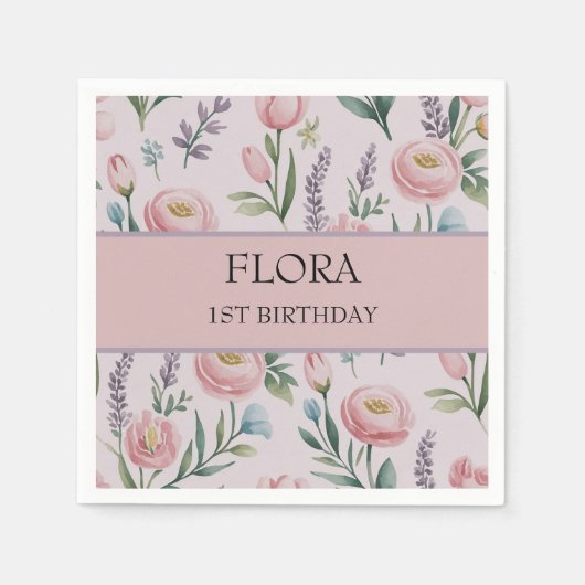 Gepersonaliseerde zachte pastelbloem Rozen & tulpe Servet (Voorkant)