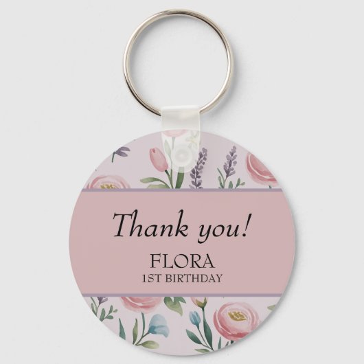 Gepersonaliseerde zachte pastelbloem Rozen & tulpe Sleutelhanger (Voorkant)