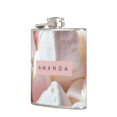 Gepersonaliseerde Zachte Roze Marshmallow Droom Heupfles (Links)