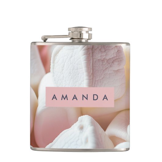 Gepersonaliseerde Zachte Roze Marshmallow Droom Heupfles (Voorkant)