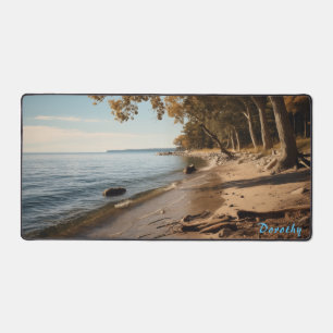 Gepersonaliseerde zandstrand met bomen Desk Mat