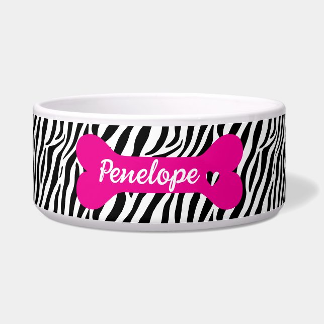 Gepersonaliseerde Zebra Animal Print Bone Voerbakje (Voorkant)