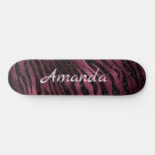 Gepersonaliseerde Zebra Black & Burgundy Glitter Persoonlijk Skateboard (Horizontaal)
