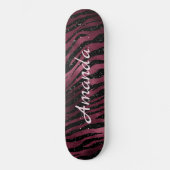 Gepersonaliseerde Zebra Black & Burgundy Glitter Persoonlijk Skateboard (Voorkant)