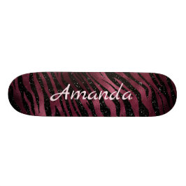 Gepersonaliseerde Zebra Black & Burgundy Glitter Persoonlijk Skateboard