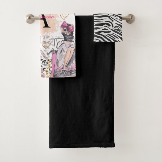 Gepersonaliseerde Zebra Girl Boss Luxury Bad Handdoek (Insitu)