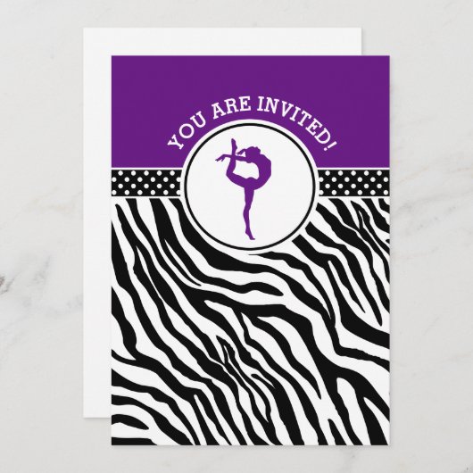 Gepersonaliseerde Zebra Print Gymnastiek in Paarse Kaart (Voorkant / Achterkant)