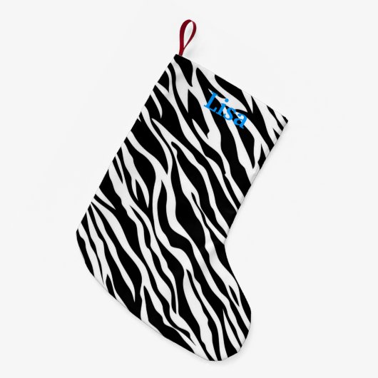 Gepersonaliseerde Zebra Print Kerstkous Kleine Kerstsok (Voorkant (Hangend))