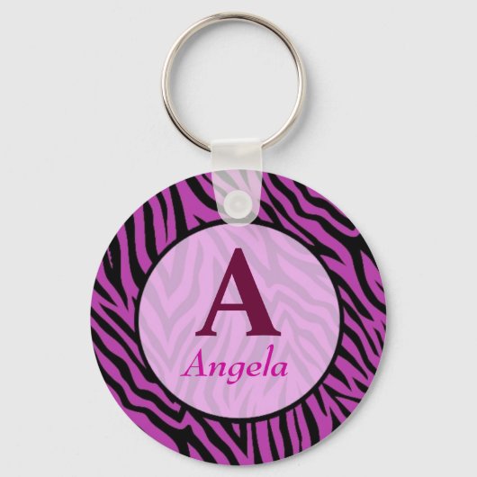 Gepersonaliseerde Zebra Print naam Sleutelhanger (Voorkant)