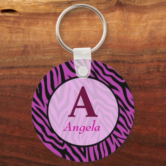 Gepersonaliseerde Zebra Print naam Sleutelhanger (Voorkant)