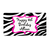 Gepersonaliseerde Zebra Print Roze Waterfles Label (Voorkant)