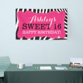 Gepersonaliseerde Zebra Print Sweet 16 Verjaardag  Spandoek (Beurs)