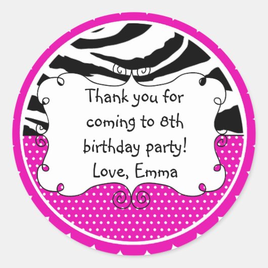 Gepersonaliseerde Zebra Strepen en Roze Polka Dots Ronde Sticker (Voorkant)