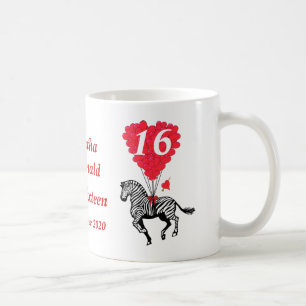 Gepersonaliseerde zebra Sweet Sixteen Koffiemok