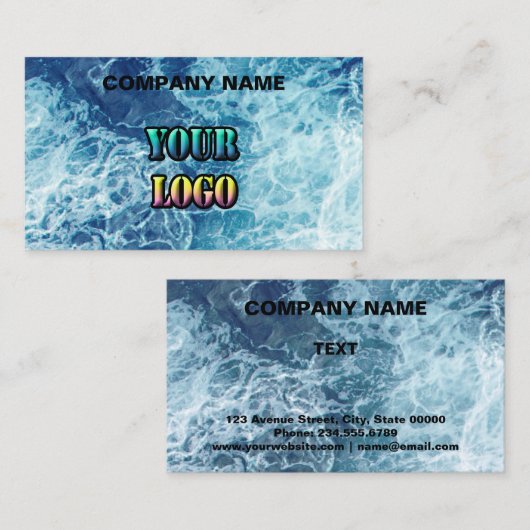 Gepersonaliseerde zee oceaangolven navy blue natuu visitekaartje (Voorkant / Achterkant)