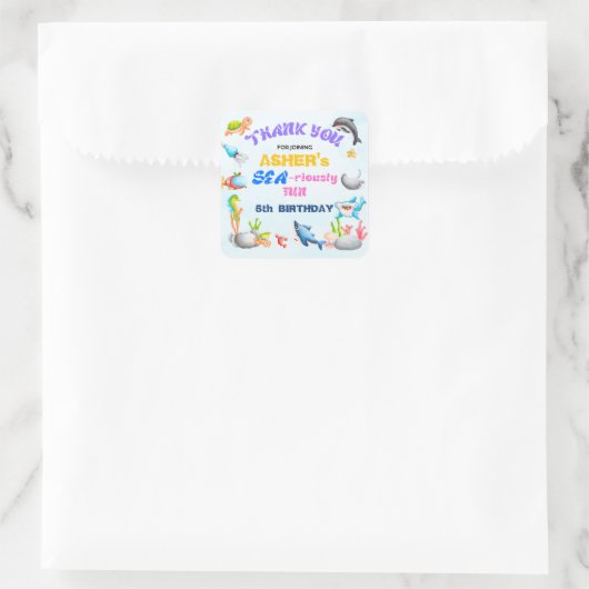 Gepersonaliseerde Zee-riously Fun Ocean Protector Vierkante Sticker (Tas)