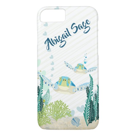 Gepersonaliseerde Zee Schildpadden en Harten Ocean Case-Mate iPhone Case (Achterkant)