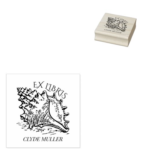 Gepersonaliseerde Zee Shell Ex Libris Bookplate Rubberstempel (Gestempeld)