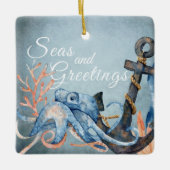 Gepersonaliseerde Zeeen en groeten Octopus Beach Keramisch Ornament (Voorkant)