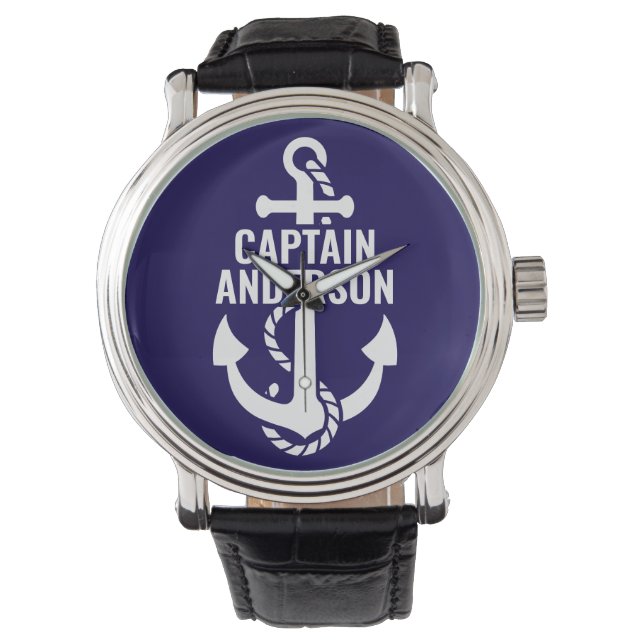 Gepersonaliseerde Zeeman Naam Marine Anker Witte T Horloge (Voorkant)