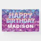 Gepersonaliseerde zeemeerdag roze blauwe glitter spandoek (Horizontaal)