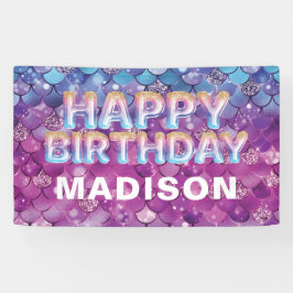 Gepersonaliseerde zeemeerdag roze blauwe glitter spandoek