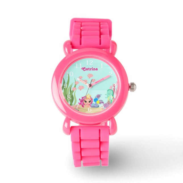 Gepersonaliseerde Zeemeermin & Axolotl Horloge – S (Voorkant)