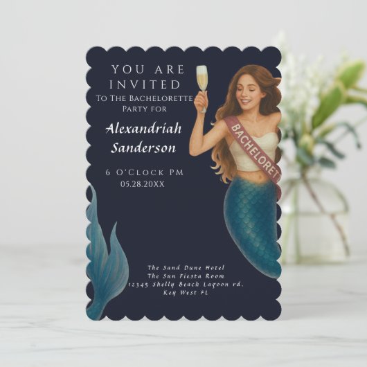 Gepersonaliseerde Zeemeermin Bachelorette Party Ui Kaart (Staand voorkant)