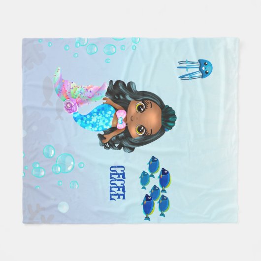 Gepersonaliseerde Zeemeermin Fleece Deken (Voorkant (Horizontaal))