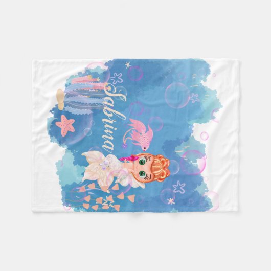 Gepersonaliseerde Zeemeermin Fleece Deken (Voorkant (Horizontaal))