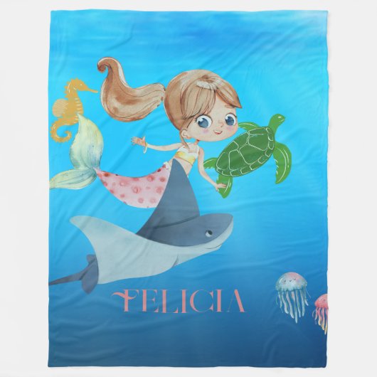 Gepersonaliseerde Zeemeermin Fleece Deken (Voorkant)